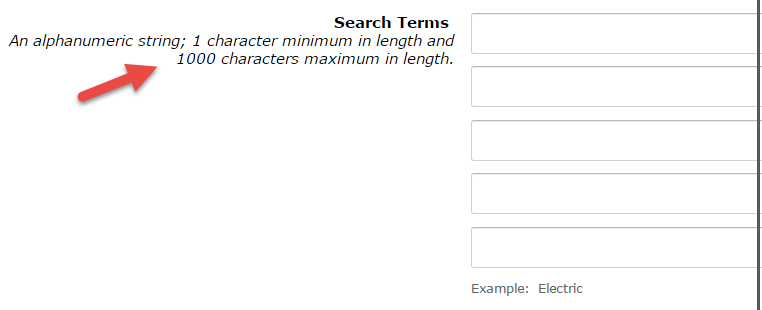 5 search boxes that held up to 1000 characters