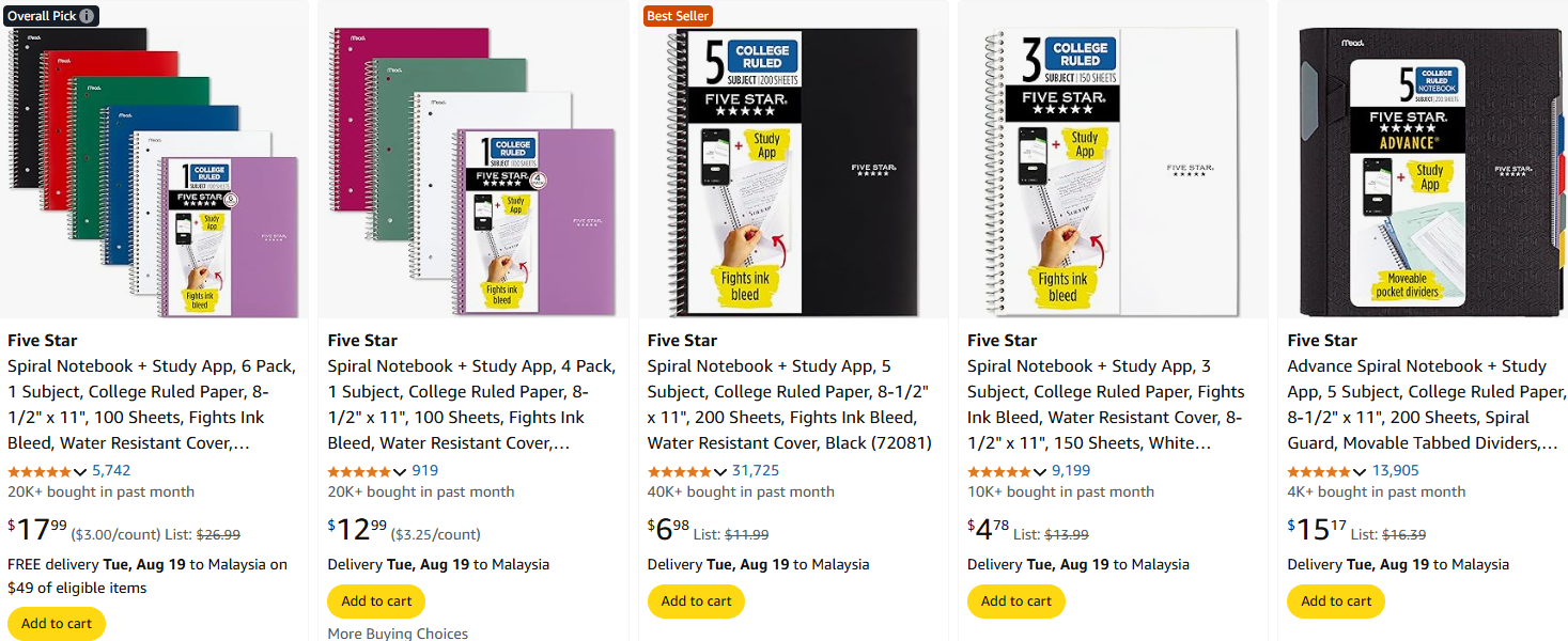 amazon fiver star spiral notebook