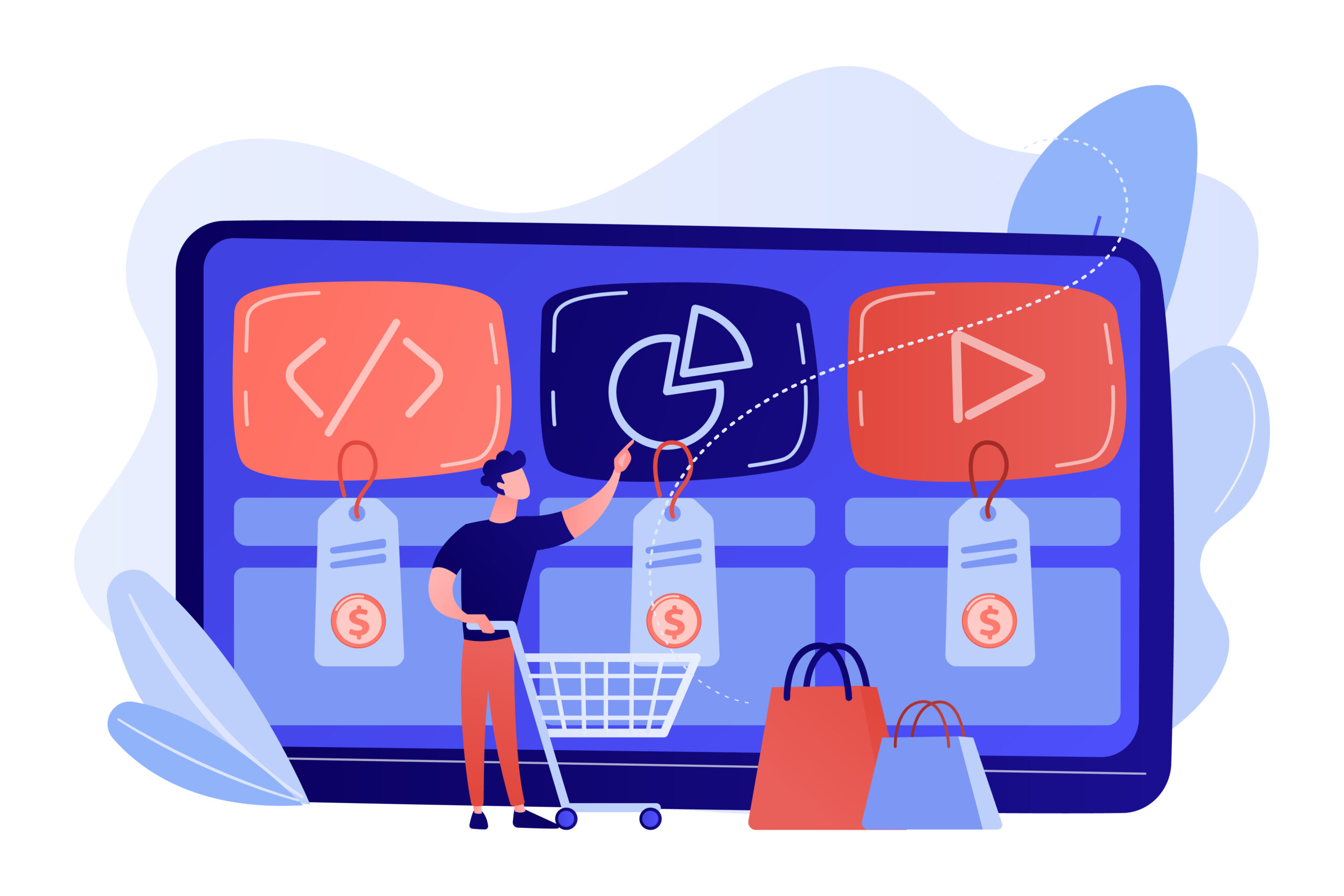 Digital service marketplace concept vector illustration. amazon a10 algorithm