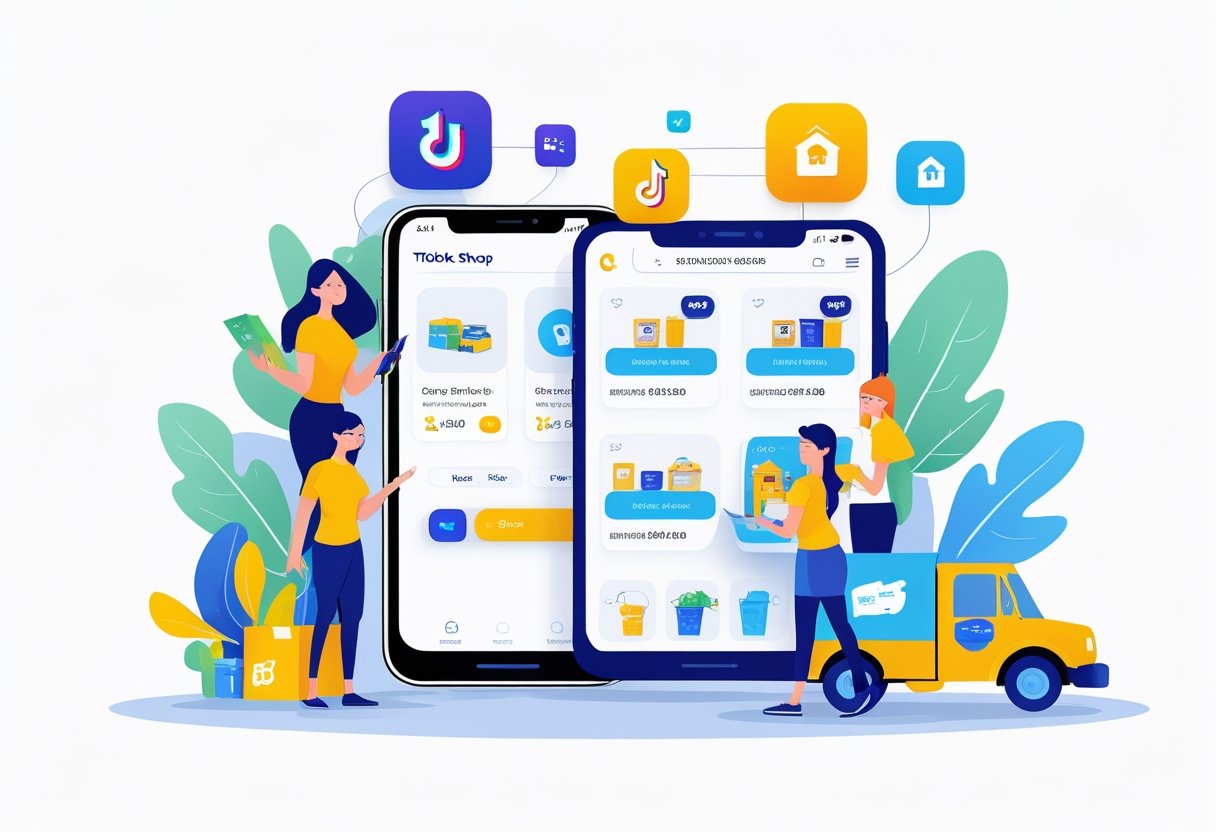 Illustration showing people using a smartphone