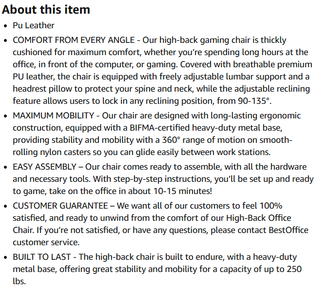 amazon product description bullets